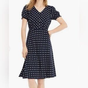 J.Crew Navy Polka Dot Short Sleeve Retro Inspired Midi Dress • Size 16